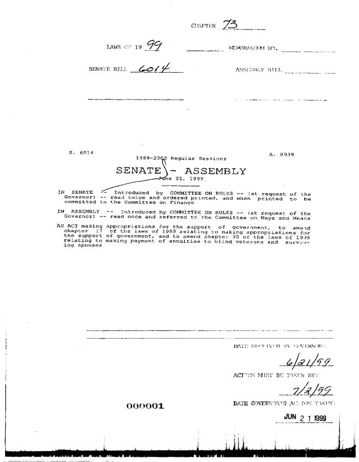 NYS Bill and Veto Jackets: 1999, Chapter 73