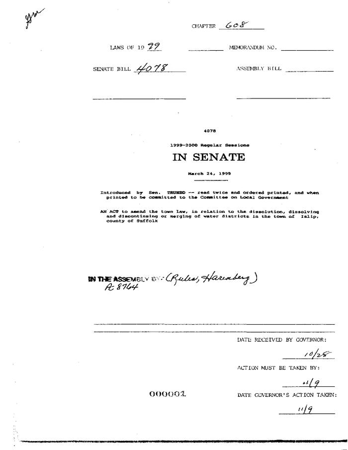 NYS Bill and Veto Jackets: 1999, Chapter 608