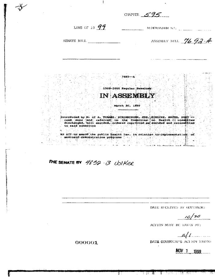 NYS Bill and Veto Jackets: 1999, Chapter 595