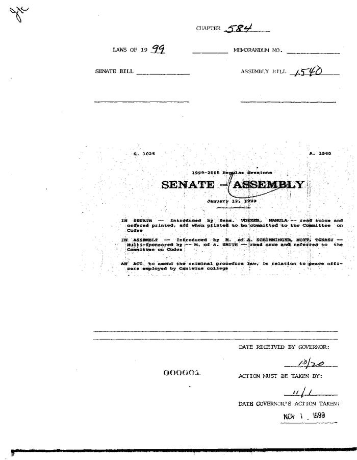 NYS Bill and Veto Jackets: 1999, Chapter 584