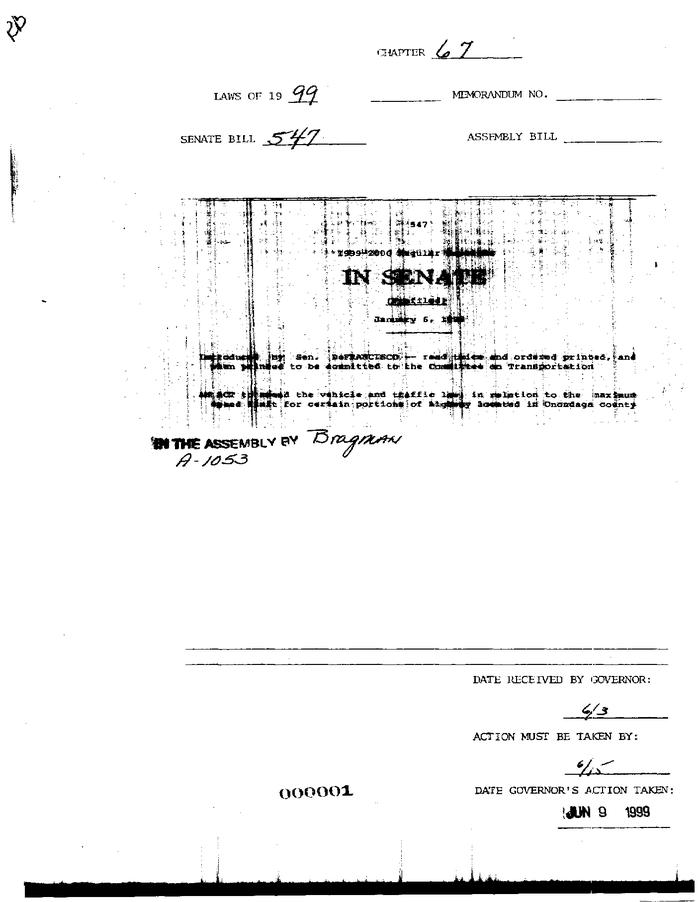 NYS Bill and Veto Jackets: 1999, Chapter 67