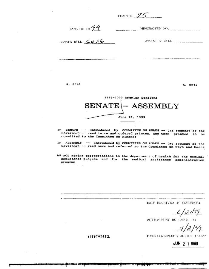 NYS Bill and Veto Jackets: 1999 Chapter 75