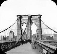 Brooklyn Bridge promenade showing cables