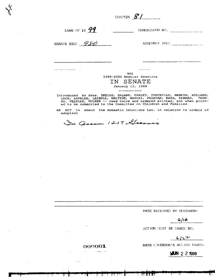 NYS Bill and Veto Jackets: 1999, Chapter 81