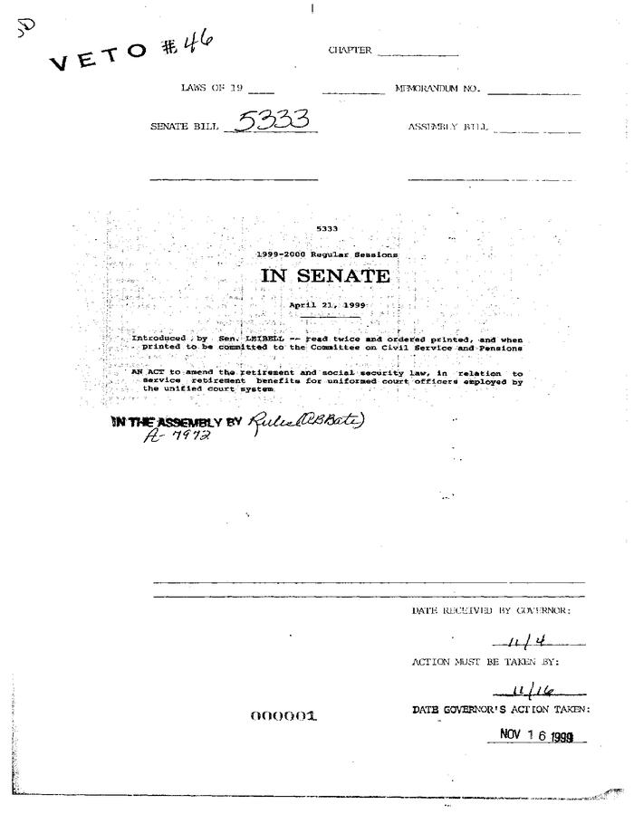 NYS Bill and Veto Jackets: 1999, Veto 46