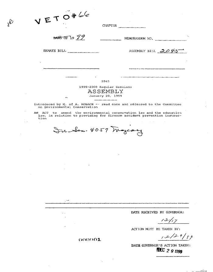 NYS Bill and Veto Jackets: 1999, Veto 66