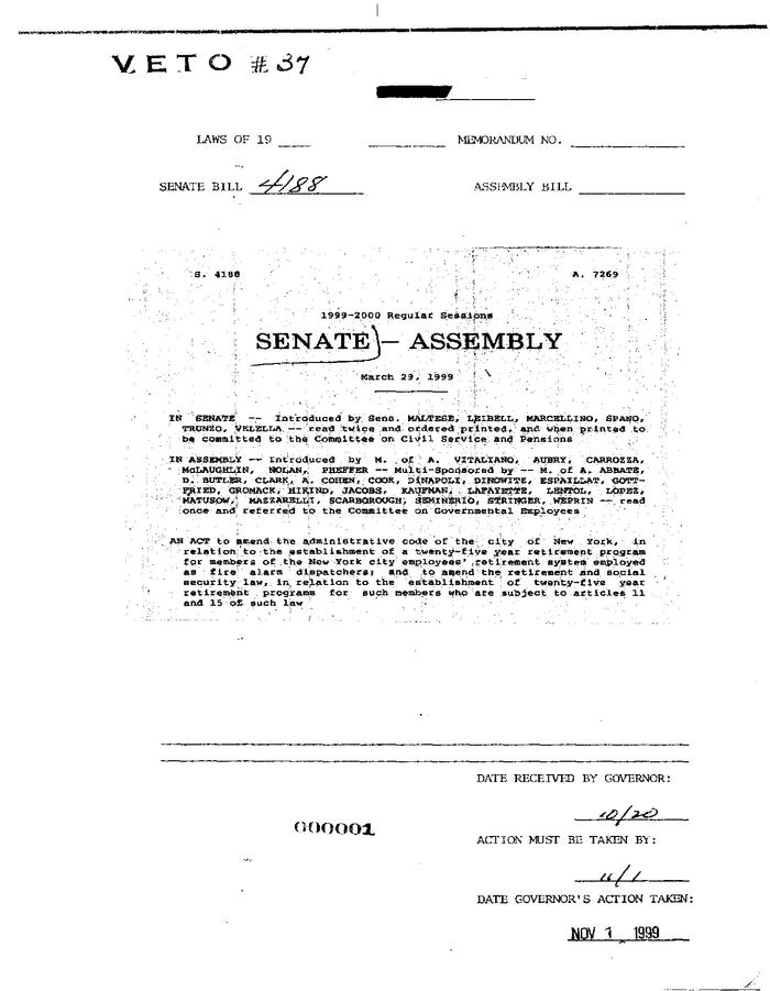 NYS Bill and Veto Jackets: 1999, Chapter 37