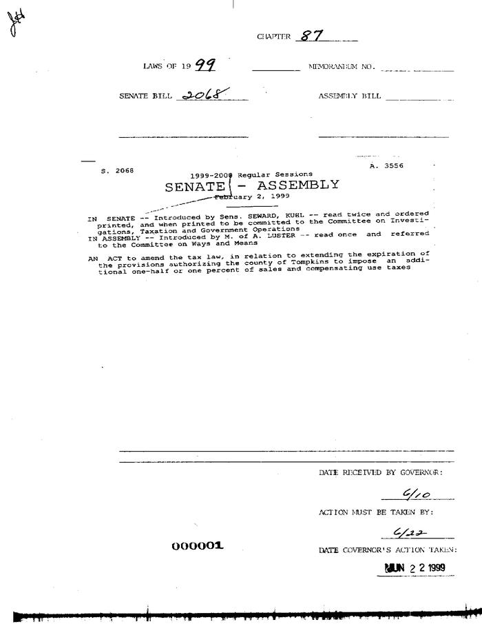 NYS Bill and Veto Jackets: 1999, Chapter 87