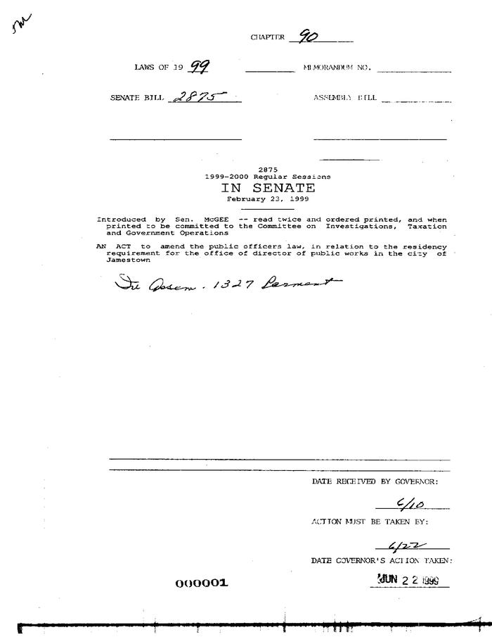 NYS Bill and Veto Jackets: 1999, Chapter 90