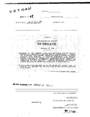 NYS Bill and Veto Jackets: 1999, Veto 61