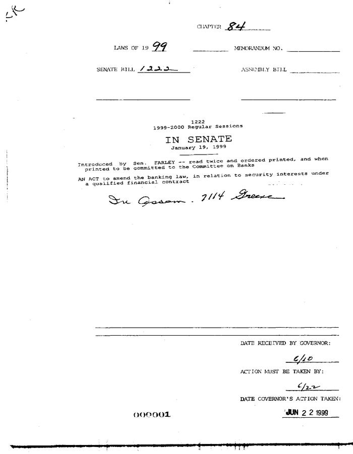 NYS Bill and Veto Jackets: 1999, Chapter 84