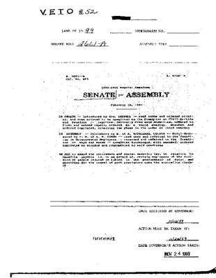 NYS Bill and Veto Jackets: 1999, Veto 52