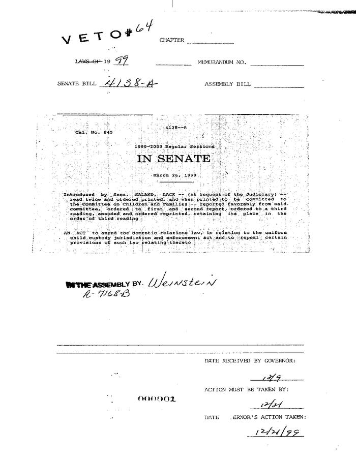 NYS Bill and Veto Jackets: 1999, Veto 64