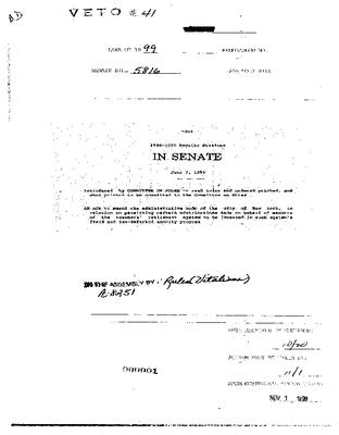 NYS Bill and Veto Jackets: 1999, Veto 41