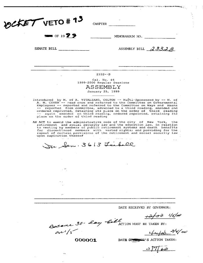 NYS Bill and Veto Jackets: 1999, Veto 73