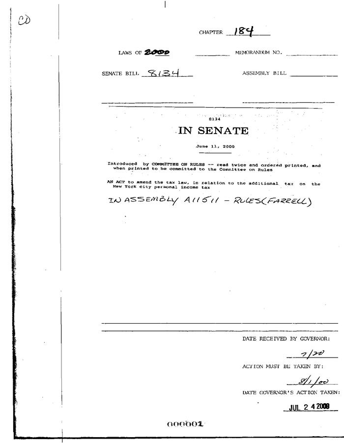 NYS Bill and Veto Jackets: 2000, Chapter 184