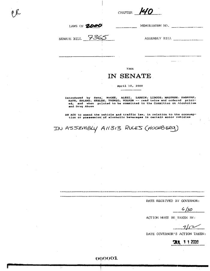 NYS Bill and Veto Jackets: 2000, Chapter 140
