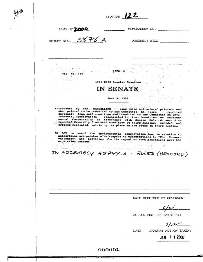 NYS Bill and Veto Jackets: 2000, Chapter 122