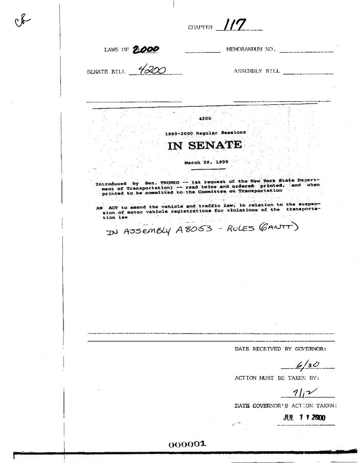 NYS Bill and Veto Jackets: 2000, Chapter 117
