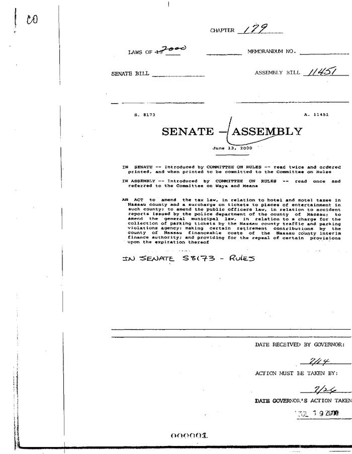 NYS Bill and Veto Jackets: 2000, Chapter 179