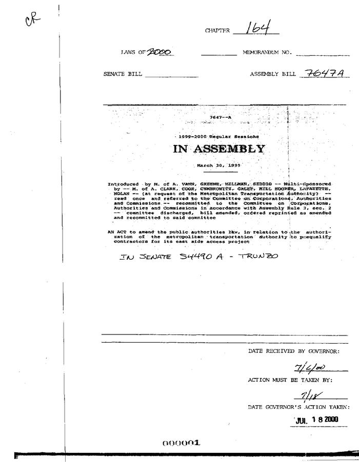 NYS Bill and Veto Jackets: 2000, Chapter 164