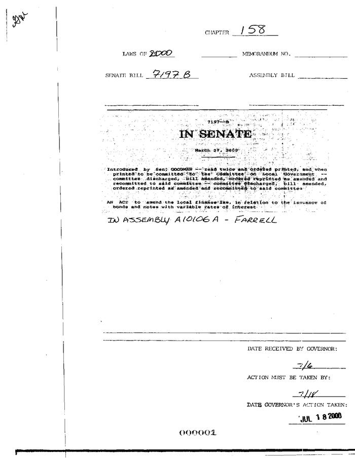 NYS Bill and Veto Jackets: 2000, Chapter 158