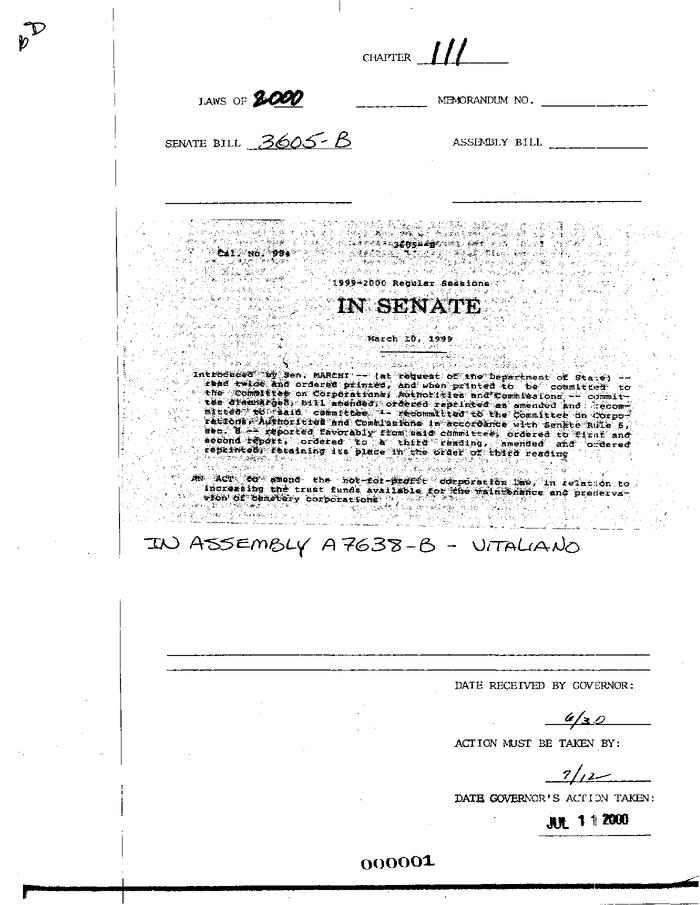 NYS Bill and Veto Jackets: 2000, Chapter 111