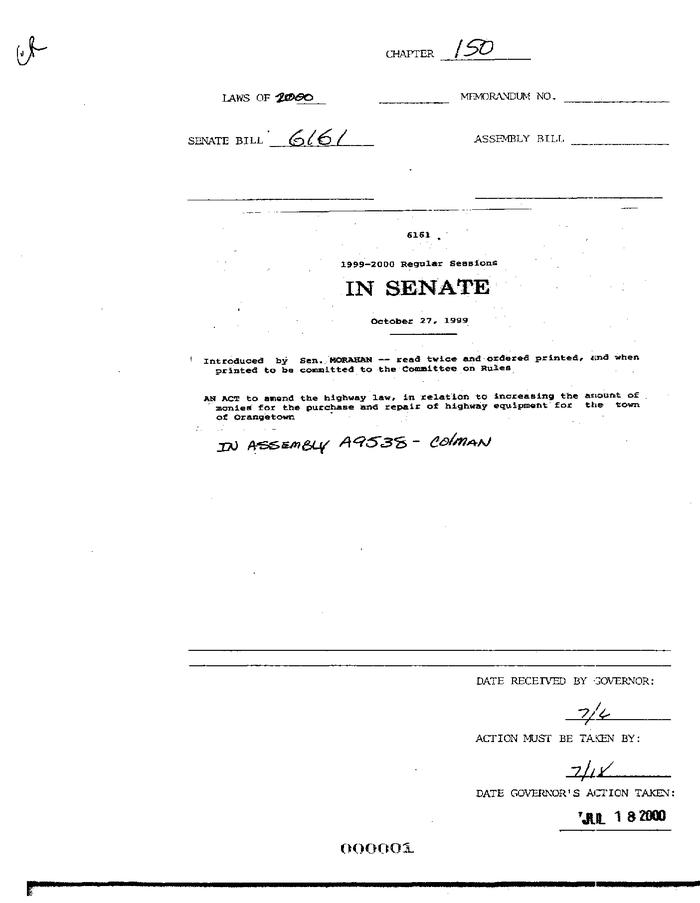 NYS Bill and Veto Jackets: 2000, Chapter 150