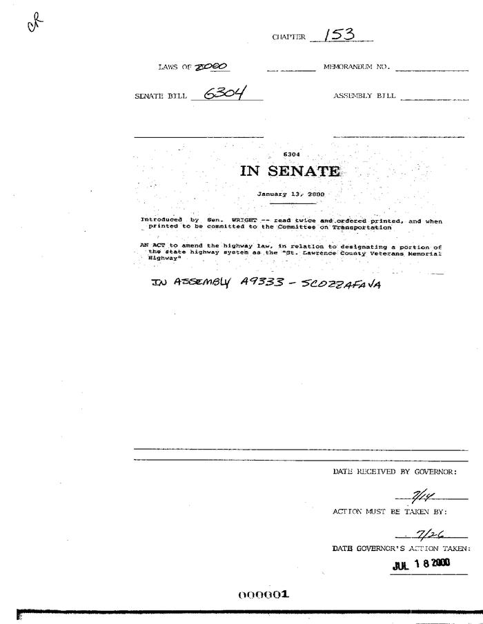 NYS Bill and Veto Jackets: 2000, Chapter 153
