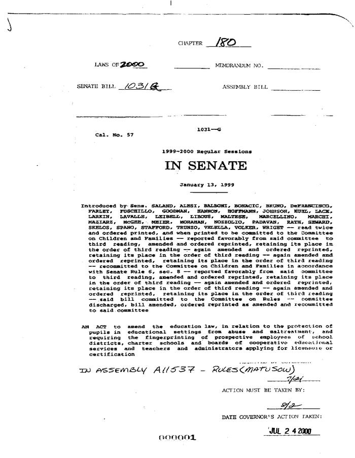NYS Bill and Veto Jackets: 2000, Chapter 180