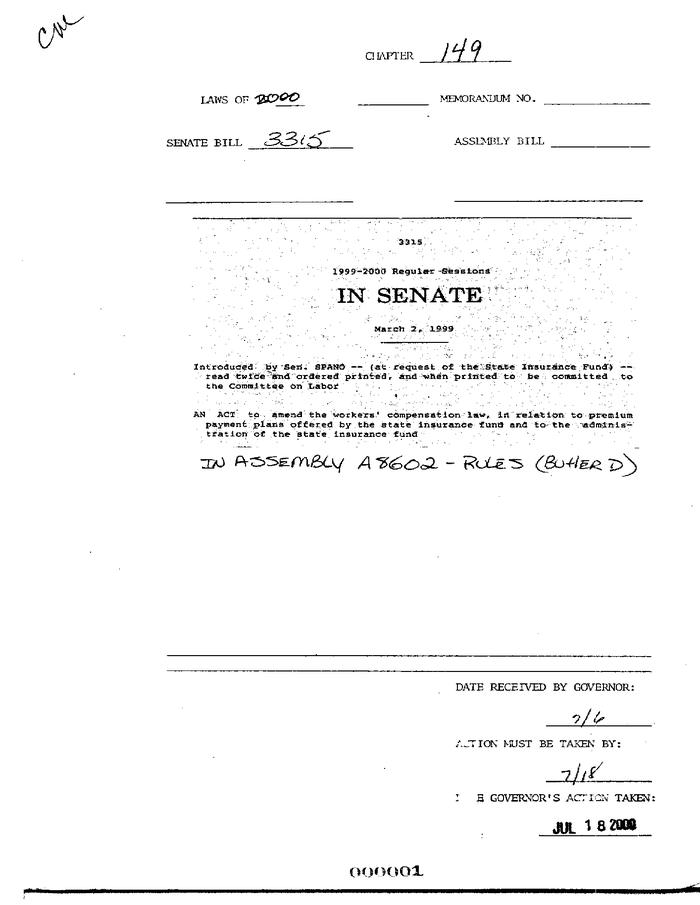 NYS Bill and Veto Jackets: 2000, Chapter 149
