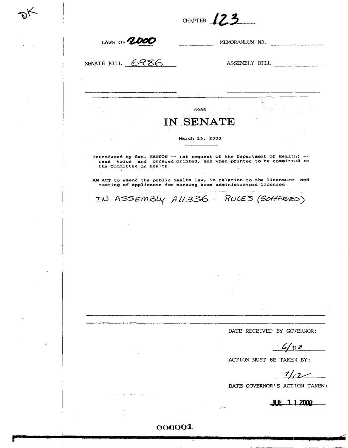NYS Bill and Veto Jackets: 2000, Chapter 123