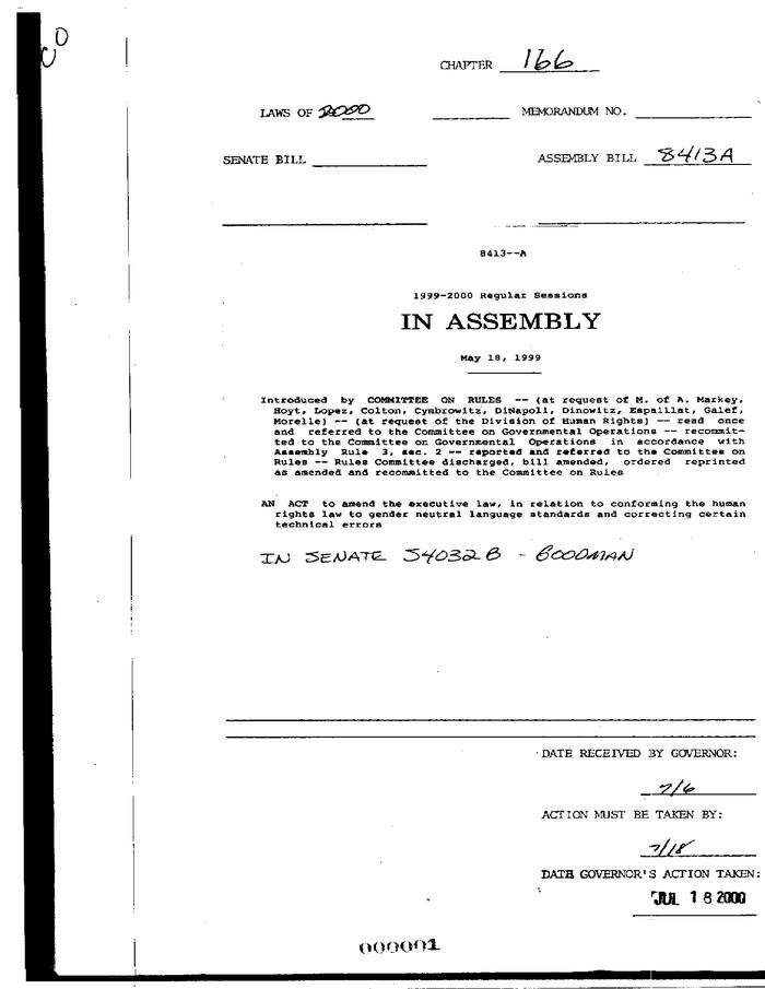 NYS Bill and Veto Jackets: 2000, Chapter 166