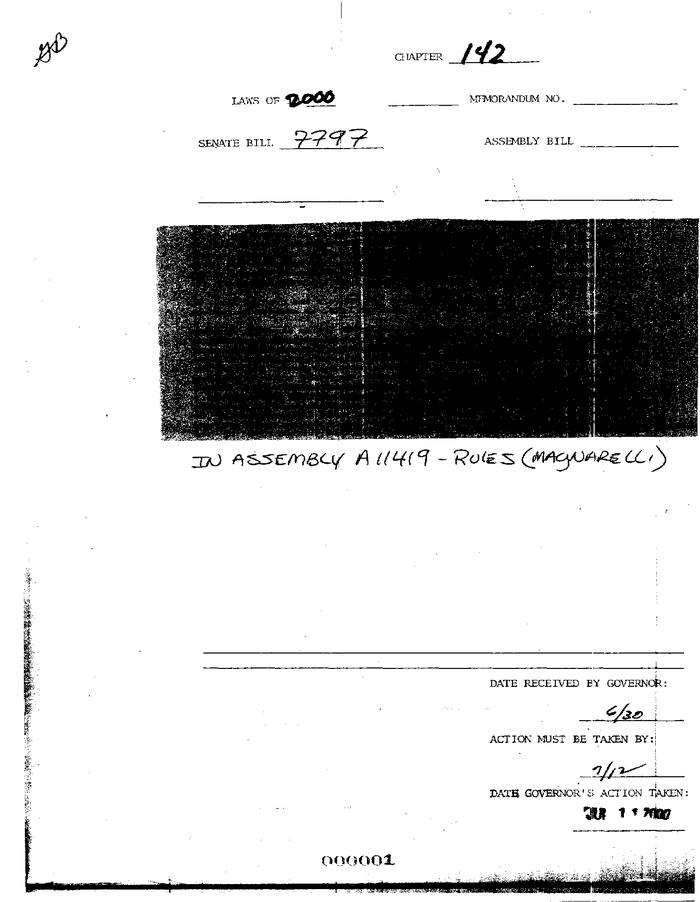 NYS Bill and Veto Jackets: 2000, Chapter 142
