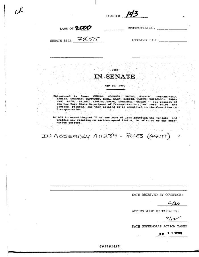 NYS Bill and Veto Jackets: 2000, Chapter 143