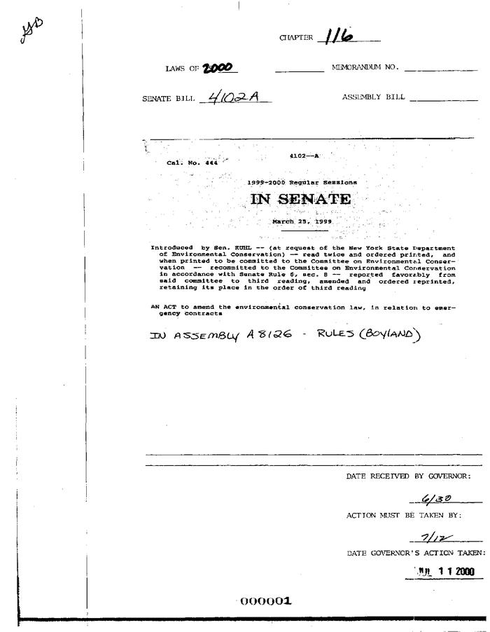 NYS Bill and Veto Jackets: 2000, Chapter 116