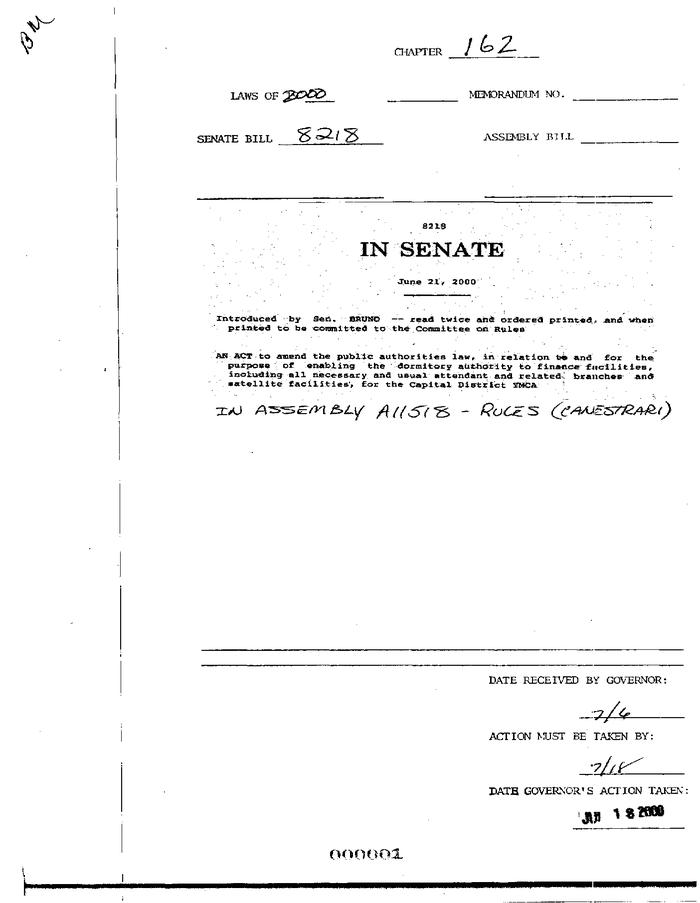 NYS Bill and Veto Jackets: 2000, Chapter 162