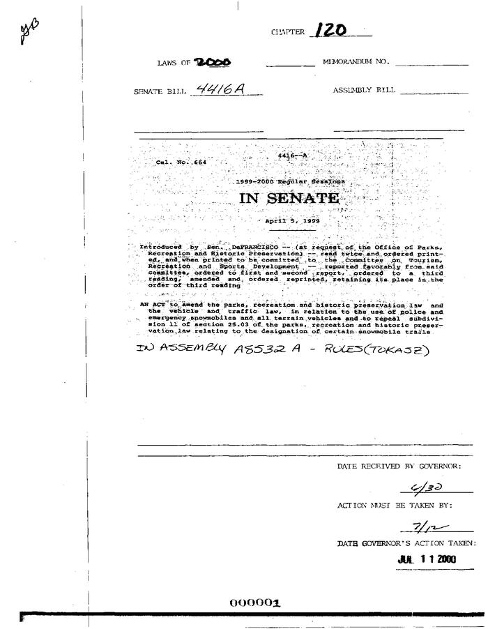 NYS Bill and Veto Jackets: 2000, Chapter 120