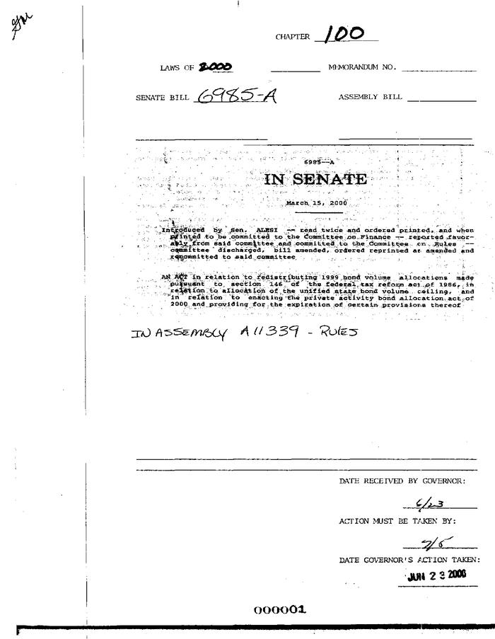 NYS Bill and Veto Jackets: 2000, Chapter 100