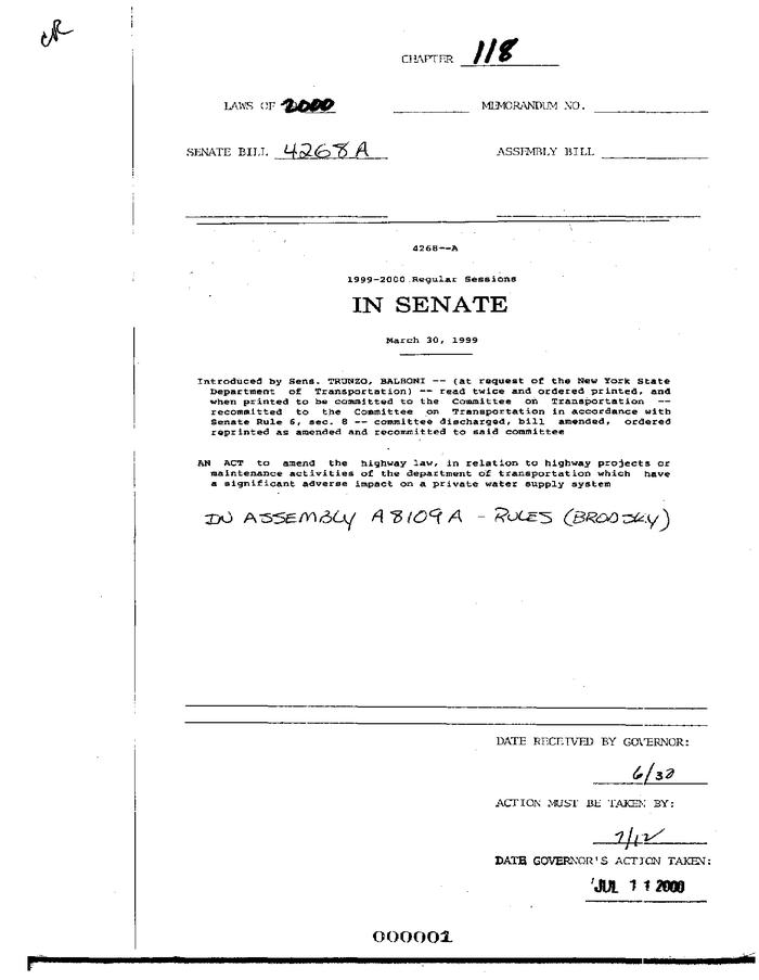 NYS Bill and Veto Jackets: 2000, Chapter 118