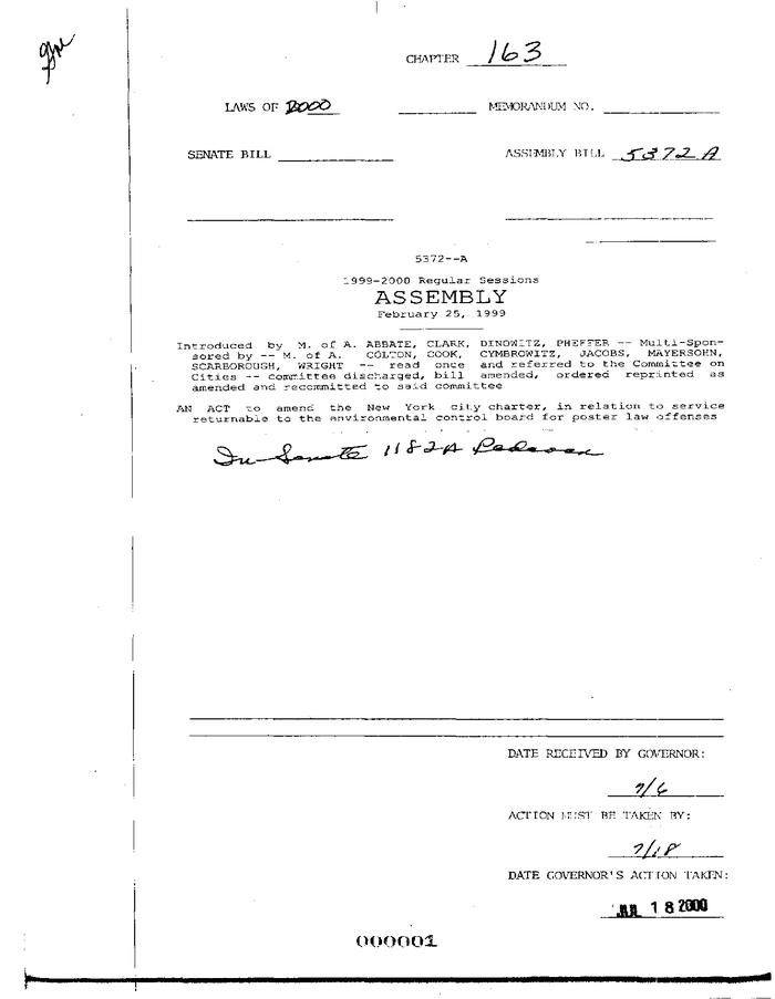 NYS Bill and Veto Jackets: 2000, Chapter 163