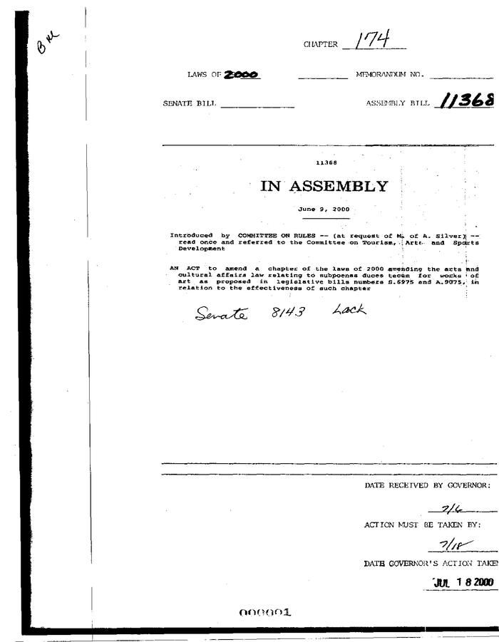 NYS Bill and Veto Jackets: 2000, Chapter 174
