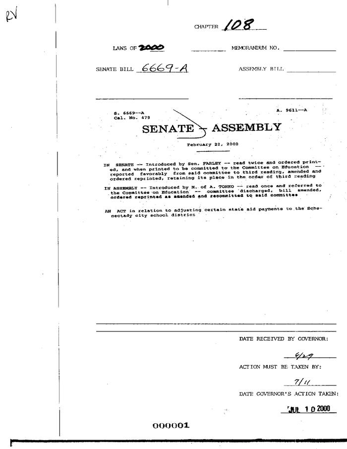 NYS Bill and Veto Jackets: 2000, Chapter 108