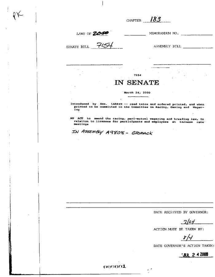 NYS Bill and Veto Jackets: 2000, Chapter 183
