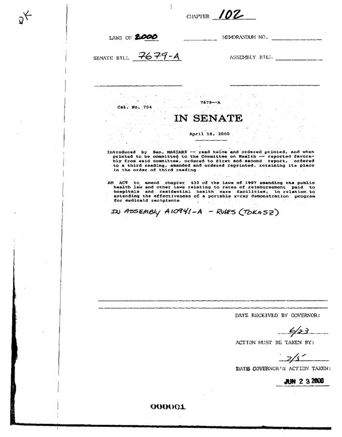 NYS Bill and Veto Jackets: 2000, Chapter 102