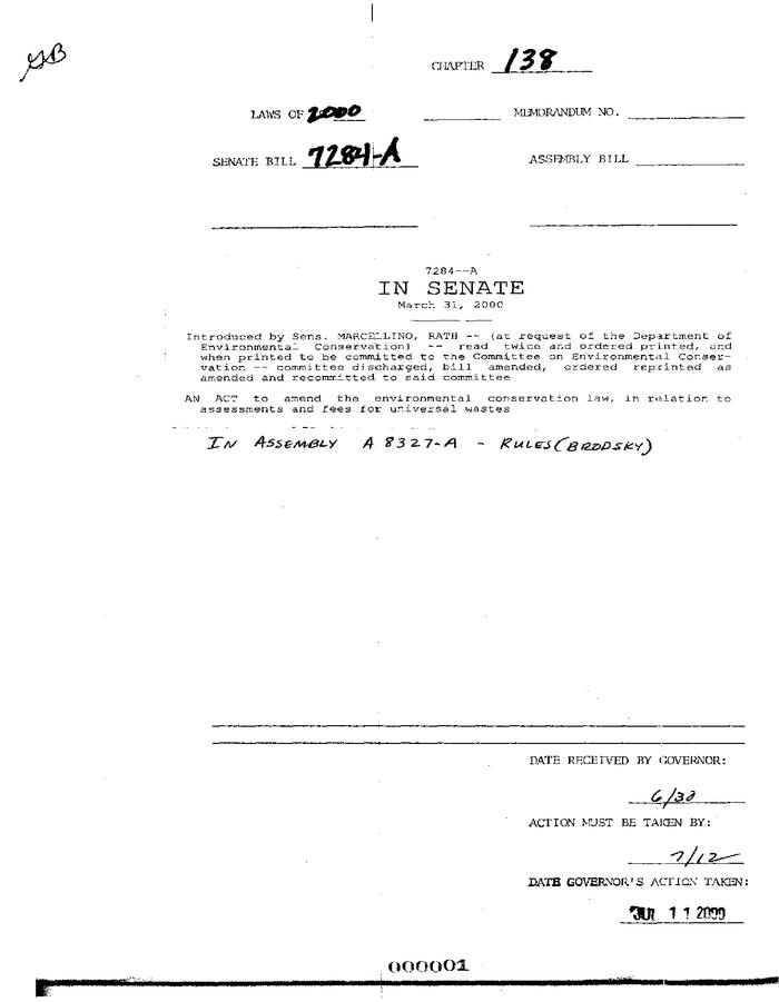 NYS Bill and Veto Jackets: 2000, Chapter 138