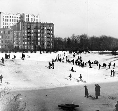 New York City. Central Park Children Coasting.