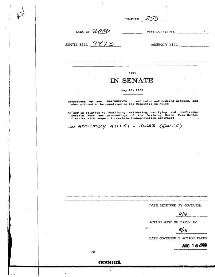 NYS Bill and Veto Jackets: 2000, Chapter 253