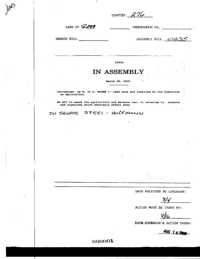 NYS Bill and Veto Jackets: 2000, Chapter 276