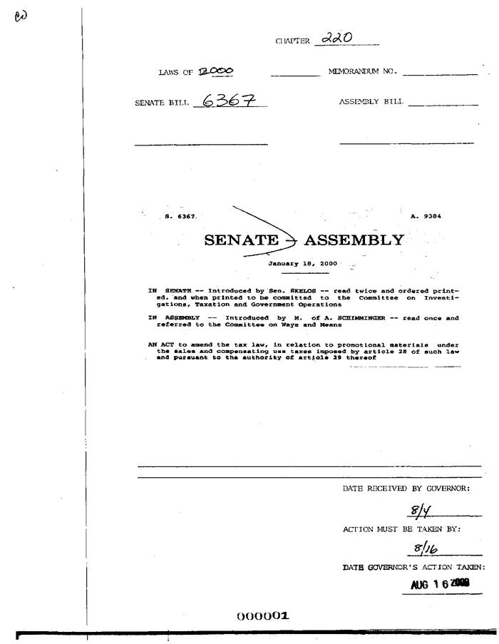 NYS Bill and Veto Jackets: 2000, Chapter 220